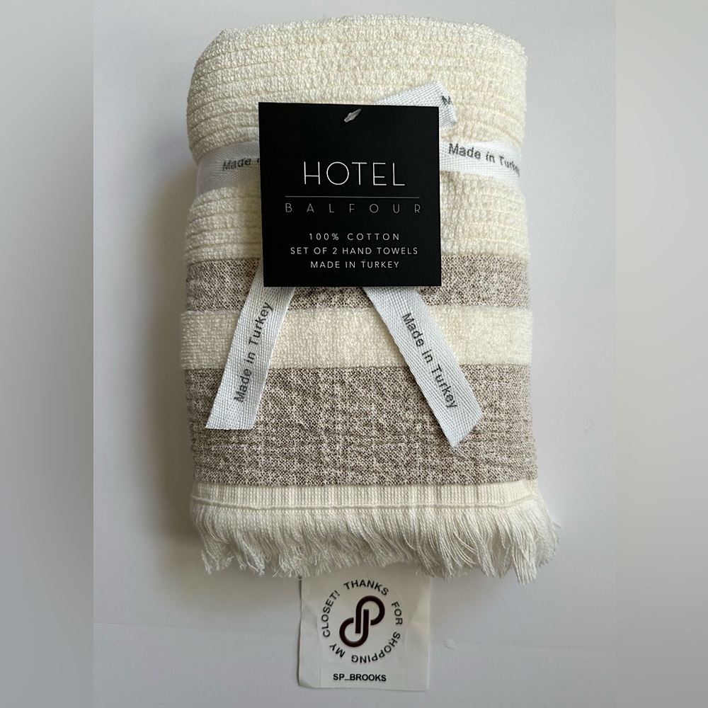 🎁6PC Hotel Balfour Bath Towel Set -CRMLTBG DUBLIN- Cotton- Cream & Heather Taupe - Picture 5 of 10